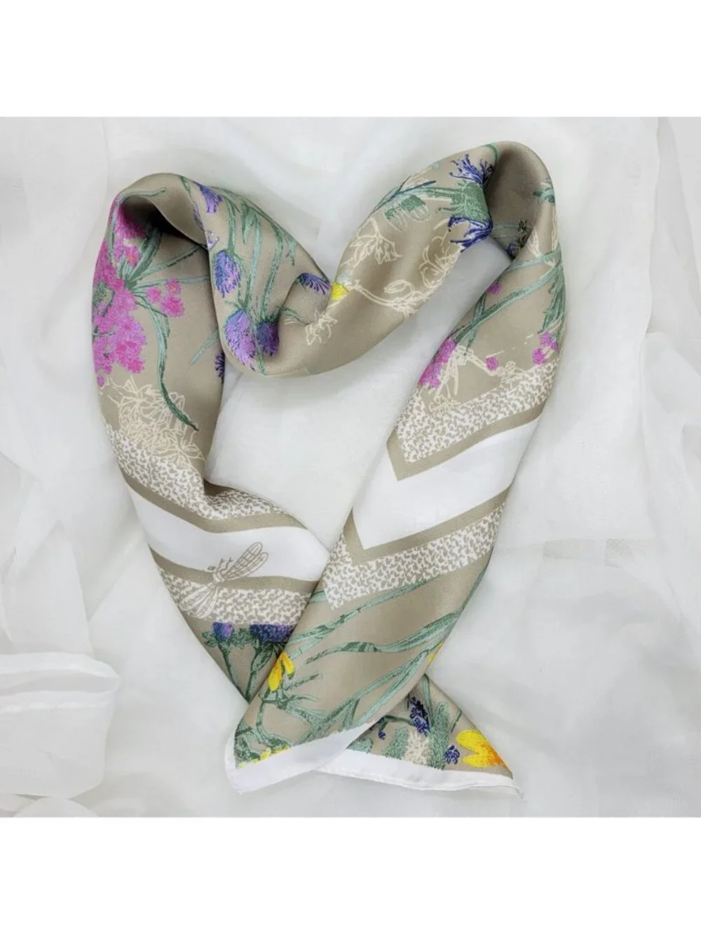 ✨Luxury Elegant Silky Square Scarf Blue Orange Floral Garden Print Shawl Wrap